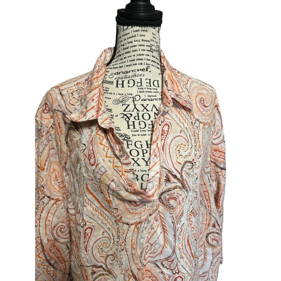 Rachele Zoe 100% LINEN 3/4 SLEEVE PULLOVER PAISLEY TUNIC TOP V-NECK 2X Tunic - Picture 3 of 10